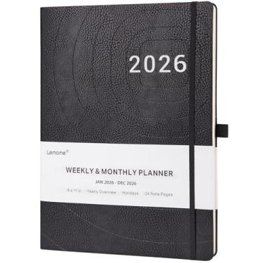 Imagem de Agenda 2026 – Agenda semanal e mensal 2026 com alça de caneta, para alcançar seus objetivos e melhorar a produtividade, janeiro a dezembro de 2026, papel grosso, bolso interno, 21,6 cm x 28 cm - preto
