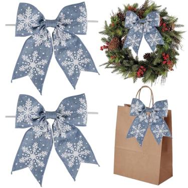 Imagem de AIMUDI Laços de Natal azuis empoeirados para grinaldas, laços de floco de neve de Natal de 15 cm, laço de estopa para árvores de Natal, laços torcidos para embrulhar presentes, artesanato, lareiras
