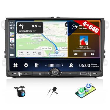 Imagem de [4+64G] Rádio estéreo para carro Android 15 para VW Passat Jetta Tiguan Golf MK5 MK6 T5 EOS Polo com carro sem fio e Android Auto, rádio veicular com tela sensível ao toque de 22.9 cm com link