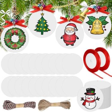 Imagem de Hahafelt Kit de pintura de papel de textura mágica pré-projetado para Natal, 156 peças, papéis de textura de espuma perfurada com sinos e fita, enfeites de Natal para decoração de árvore de Natal