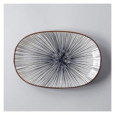 Imagem de Prato de serviço prato de peixe de cerâmica japonesa utensílios de mesa retangular grande prato fundo para casa prato de salada criativo e pratos de peixe cozido no vapor (cor: R)