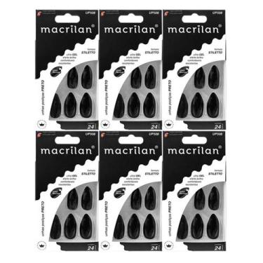 Imagem de Kit 6 Unhas Postiças Stiletto Preta UP508 - Macrilan