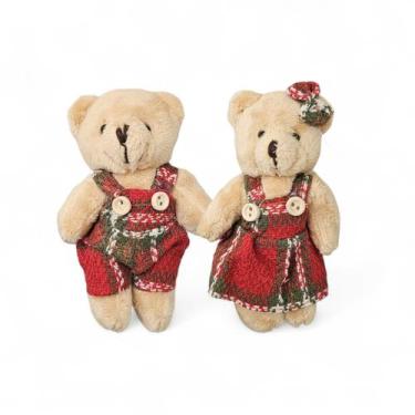 Imagem de Kit 2 Urso De Natal Pelúcia Casal Ursinho Enfeite Natal 12cm - MultiA