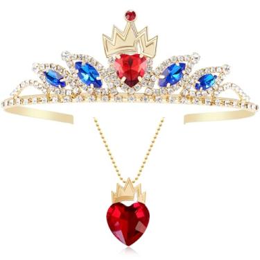 Imagem de Botrinal Evie Colar de coração vermelho real e tiara de princesa dourada coroa descendente conjunto de joias rainha de copas, bijuteria de fantasia para Halloween, Adjustment, Metal, Rhineestones