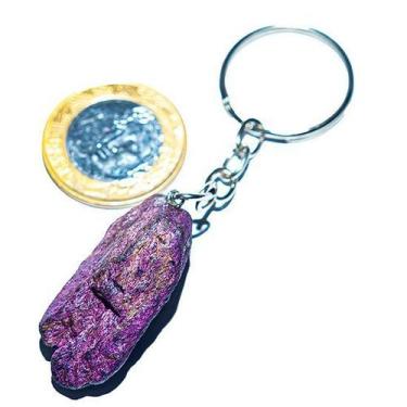 Imagem de Kit com 05 Chaveiros de Pedra Purpurita Bruta Natural com Corrente Pra