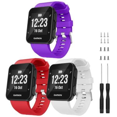 Imagem de TopPerfekt Pulseira compatível com Garmin Forerunner 35, pulseira de silicone macio de substituição para smartwatch Garmin Forerunner 35 (3-roxo, vermelho, branco)