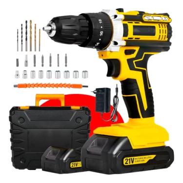 Imagem de Furadeira e Parafusadeira de Impacto Sem Fio 21V com LED, 2 Baterias Recarregáveis Bivolt e 32 Acessórios - Maleta Completa para Uso Profissional e Doméstico