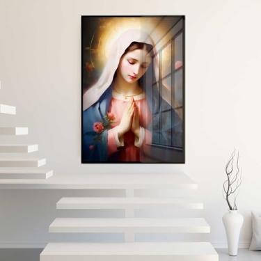 Imagem de Quadro Decorativo com Moldura e Acrilico Cristal Vidro Nossa Senhora Aparecida Religioso Sala Quarto Hall