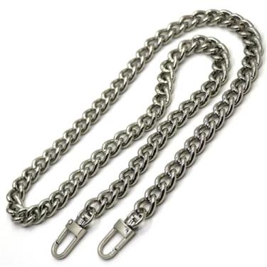 Imagem de Alça de ombro correntes de alumínio ouro, prata, arma preta 10 mm bolsa de substituição corrente bolsa tiracolo alça de corrente bolsas de mão alça (prata, 40 cm)