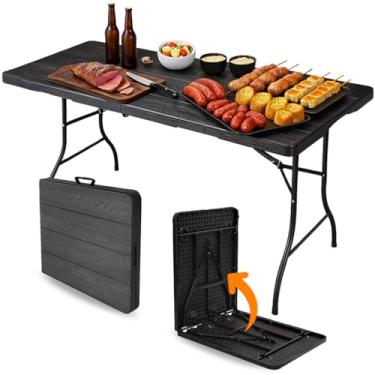 Imagem de Mesa Dobrável Portátil 1,80 m com Alça – Yab Maleta Camping Praia Festa Churrasco Cor Preto Amadeirado Premium Estrutura de Aço Reforçado