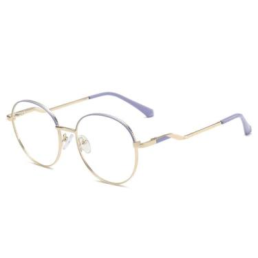 Imagem de Óculos de proteção de metal com lentes bloqueadoras de luz azul, tendência da moda, para escritório e computador, roxo e