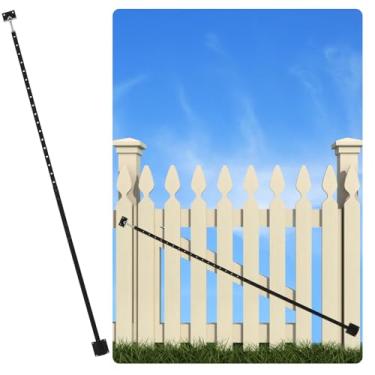 Imagem de Zonon Kit de travas antiqueda elásticas de 1,8 m para cerca de madeira, kit de ferragens de porta ajustáveis para cercas de madeira ao ar livre, se estende de 119 cm a 188 cm, preto