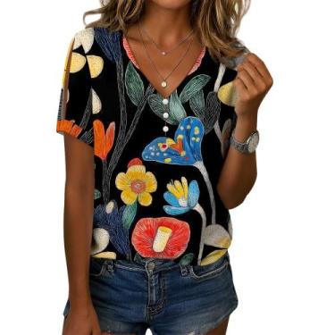 Imagem de Blusa feminina Medlor com decote em V com botões e estampa floral 2025