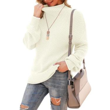 Imagem de Suéter Jouica, gola alta, tricotado de tamanho grande, branco, feminin