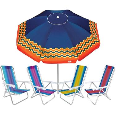 Imagem de Kit Guarda Sol 2,5m Articulado Ibiza Turquesa 4 Cadeira 8 Posições Alumínio Praia Piscina Camping - Tobee