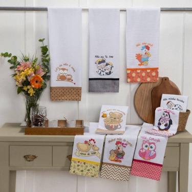 Imagem de Pano De Prato Bordado Patchwork Mãe 100% Algodão 48X68 -4 Pç