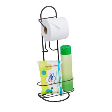 Imagem de Porta Papel Higienico de Chão Preto com Prateleira Suporte para 2 Rolos