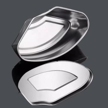 Imagem de 1 placa de cozimento a vapor de aço inoxidável com tampa em forma de leque dividida tigela a vapor doméstica acessórios de cozinha, 16 x 9 x 4,3 cm