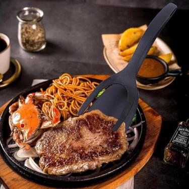 Imagem de Pinça de espátula 2 em 1, espátula, espátula, ovo, flippe, espátula, espátula, ovo, sapateira, peixe, torrada, omelete, utensílio de cozinha (preto)