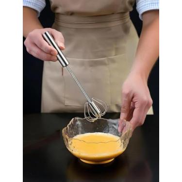 Imagem de Batedor de ovos de aço inoxidável de 30,5 cm, batedor giratório manual, espumador de leite versátil, misturador manual para misturar, bater, bater e mexer, prata