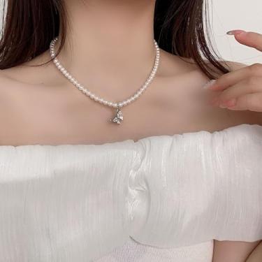 Imagem de Colares femininos com pingente de borboleta e pérolas hipoalergênicas, zircão cúbico, bijuteria delicada, bijuteria, uso diário, festa, presentes de Natal