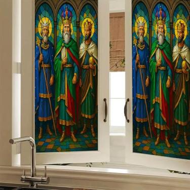 Imagem de HOMETITUTE Película de privacidade para janela de três reis para vitrais, película decorativa religiosa, adesivo de vidro aderente estático para casa, escritório, banheiro, quarto, sala de estar, 17,7