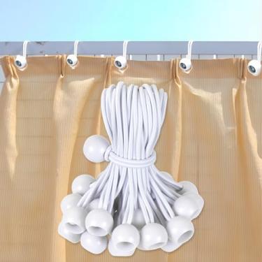 Imagem de 30 cabos elásticos esféricos brancos – amarração elástica resistente de 10 cm para dossel, lona, acampamento e armazenamento