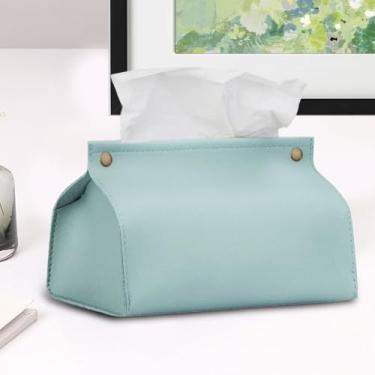 Imagem de Caixa de papel toalha grande armazenamento criativo com botões caixa de lenços de carro suporte de guardanapo de couro PU suporte de lenços escritório (azul)