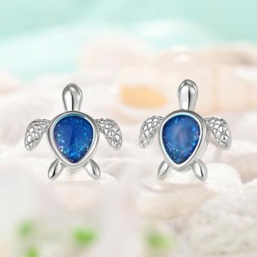 Imagem de Brincos de tartaruga azul para mulheres, acessórios chiques de animais para o dia a dia, 1.0cm, Latão, Sem pedra preciosa