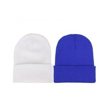 Imagem de Gorro com punhos, 2 unidades, unissex, clássico, desleixado, gorro de malha, elástico, macio, grosso, quente, inverno, diário, 1 branco + azul royal, tamanho �nico