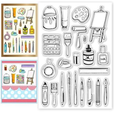 Imagem de 1 folha de carimbos transparentes de plástico PVC, carimbo de silicone com padrão de ferramentas, carimbos de selo transparentes temáticos para fazer álbuns de fotos faça você mesmo, 16 x 11 cm