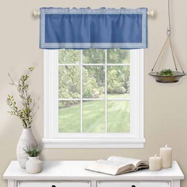 Imagem de Cortina de cozinha com design de chave grega para janela azul marinho geométrico haste bolso sanefa cozinha tratamento de janela para quarto sala de estar 137 x 45 cm