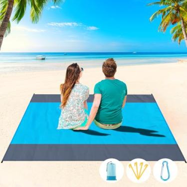 Imagem de Cobertor de praia impermeável à prova de areia 1-7 adulto grande 188 × 203 cm, leve, durável, compacto, livre de areia, extra grande, tapete de praia para viagem, acampamento, caminhada, piquenique