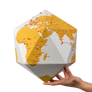 Imagem de Aqui, globo mundial pessoal com pinos, mapa 3D da coleção de cápsulas, para decoração de casa, negócios e escritório, papel de qualidade premium, fácil de montar, presente perfeito para viajantes, City Names - Gold, Small