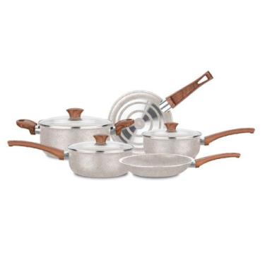 Imagem de Jogo de Panelas MTA Ceramica Black 5 Peças Tampa de Vidro, Vanilla