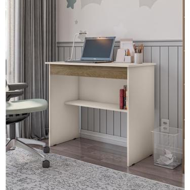 Imagem de Mesa para Computador Vitória 1 Gaveta Branca – Escrivaninha Compacta para Escritório e Home Office, em MDP com Prateleira(Off Canela)