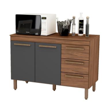 Imagem de Balcão Grecia Com Tampo Para Cozinha 2 Portas E 3 Gavetas Freijo-chumbo