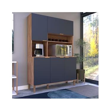 Imagem de Cozinha Compacta Bartira Topázio 153,1cm 5 Portas 3 Prateleiras Damasco e Grafite