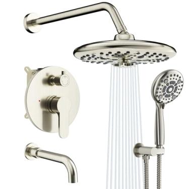 Imagem de SR SUN RISE Sistema de Chuveiro Montado Na Parede de 10" com Bico de Banheira Conjuntos de Torneiras de Banheira Modelo Mais Recente Completo Cabeça de Chuveiro de Chuva de Alta Pressão com 8 Sprays e