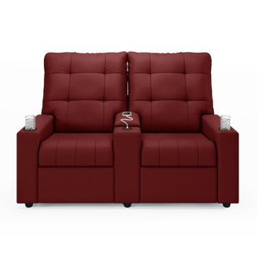 Imagem de Poltrona Reclinável Para Cinema Parma 2 Lugares Baú Usb Veludo Fh1 - D'rossi Cor Vermelho