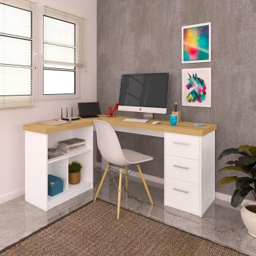 Imagem de Mesa De Computador Em L 3 Gavetas Alaska Olmo Branco