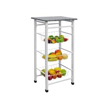 Imagem de Fruteira Industrial de Chão Tampo de Mármore Cozinha Moderna(Branco)