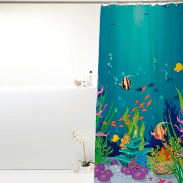 Imagem de Box Banheiro, Cortina Box 180cm X 160cm com Ganchos Impermeável - Antimofo, Cortina Banheiro, Resistente(Fundo do Mar)