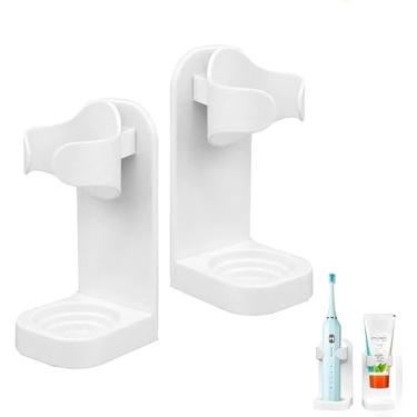 Imagem de 1 suporte de escova de dentes montado na parede, organizador para escovas de dentes elétricas e manuais, armazenamento de banheiro ABS que economiza espaço para bancada, design branco elegante