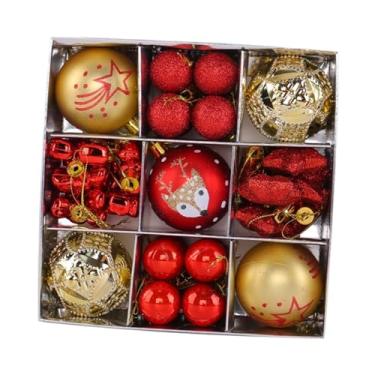 Imagem de MotiveTech Conjunto de 35 pingentes de bolas de Natal com e laços para decoração natalina, perfeitos para festas ao ar livre, aniversários e jardins, Vermelho E Dourado