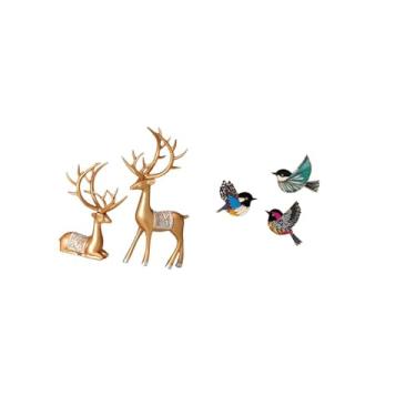 Imagem de Fenteer Conjunto de Arte de Parede com Escultura de Rena Europeia E Pássaro de Madeira para Sala de Estudo de Jardim E Casa de Fazenda, Decoração de Artesanat