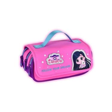 Imagem de Estojo Triplo Luluca 3 Divisórias Escolar Meninas Pandinhas, Cor Rosa
