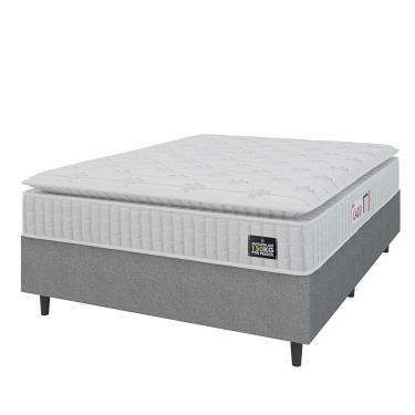 Imagem de Cama Box Colchão Casal Espuma D45 Lazio Pillow Top 138x67cm Branco/cinza Hellen Branco