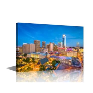 Imagem de 1 painel em tela para decoração de parede Oklahoma City impressão de imagem arte de parede tema horizonte da cidade impressões em tela para sala de estar casa decoração de parede esticada emoldurada