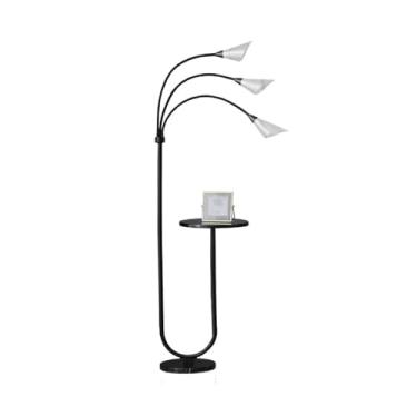 Imagem de Luminária de chão Abajur com prateleiras Base de mármore industrial moderno para leitura em arco mesa rústico alto para sala estar Quarto escritório(Preto)